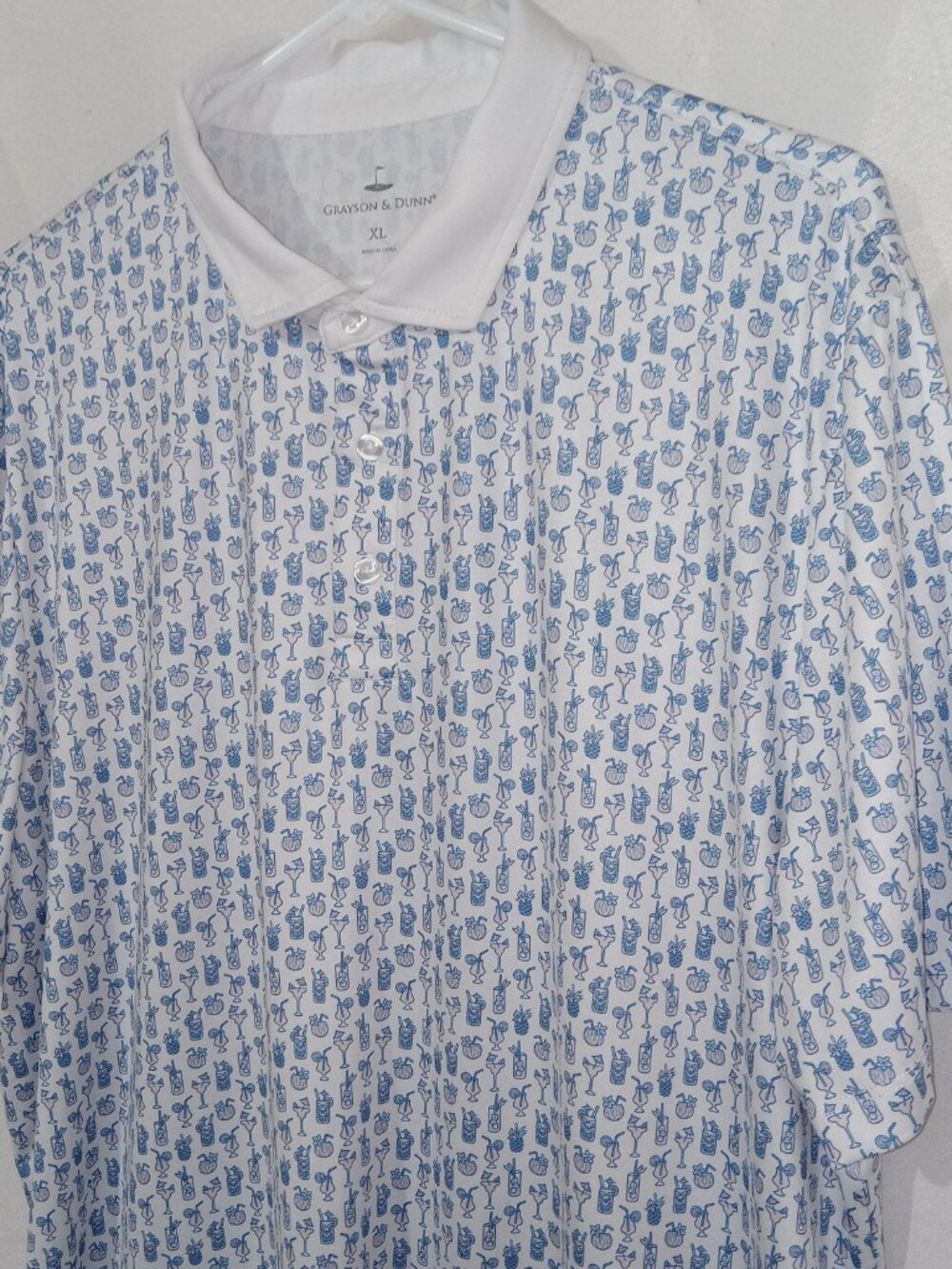 Grayson & Dunn Golf Men's Polo Shirt Cocktails Print Size XL Golf Preppy